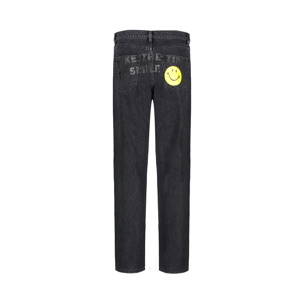 Black Washed Denim with smiley print