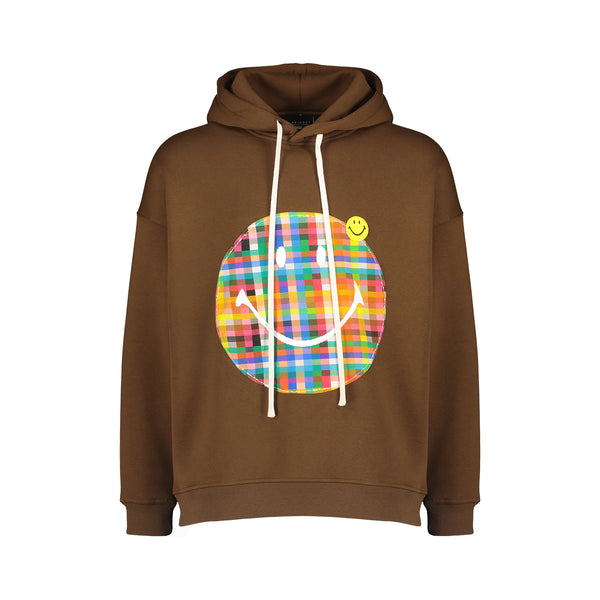 BROWN PLAID SMILEY HOODIE