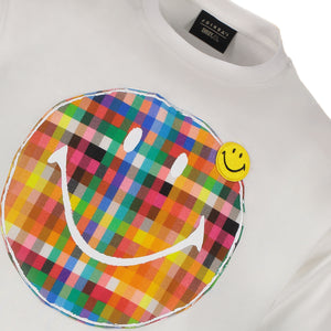 CREAM PLAID SMILEY  T-SHIRT