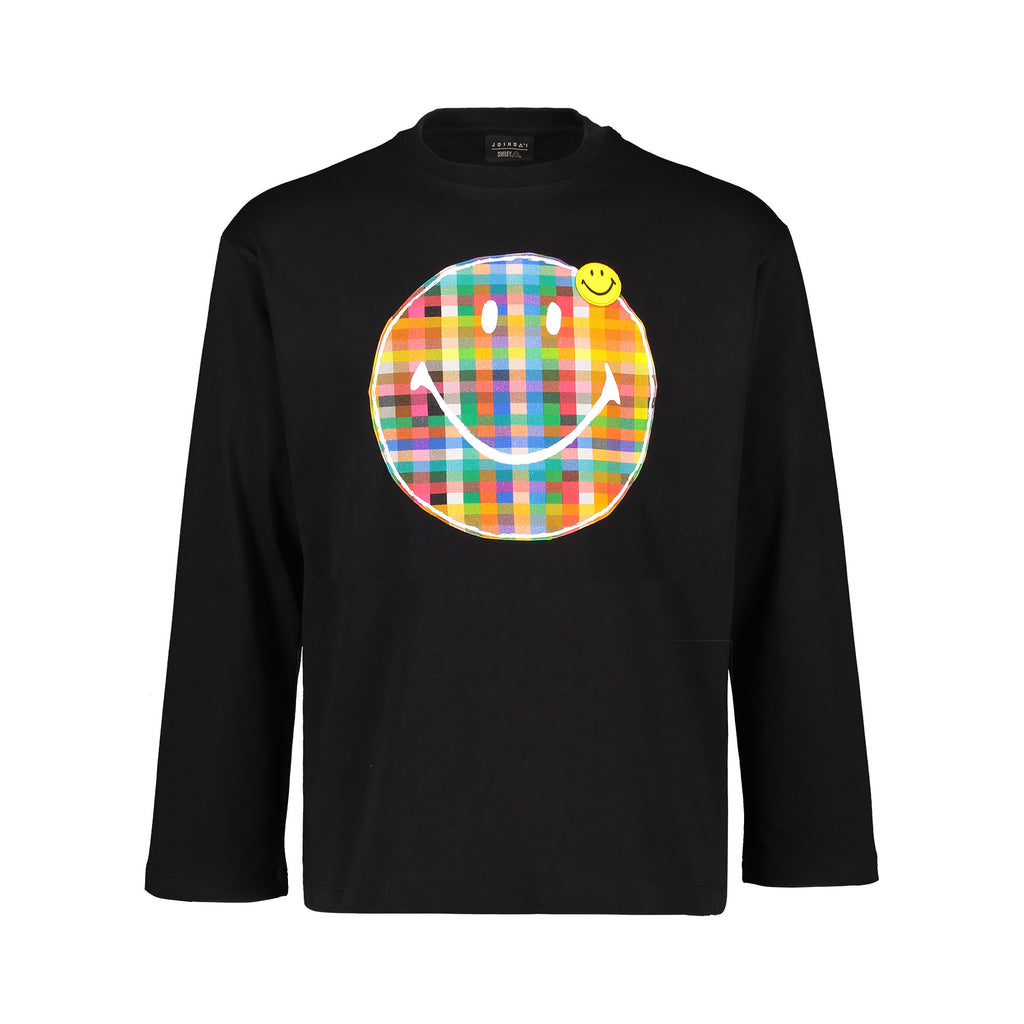 Black Long Sleeves T-Shirt with Smiley print