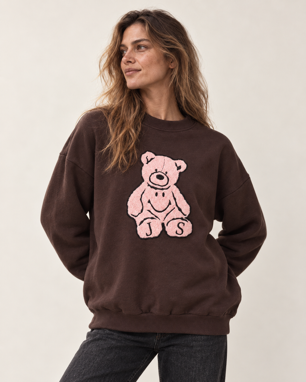 BROWN EMBROIDERY BEAR CREW