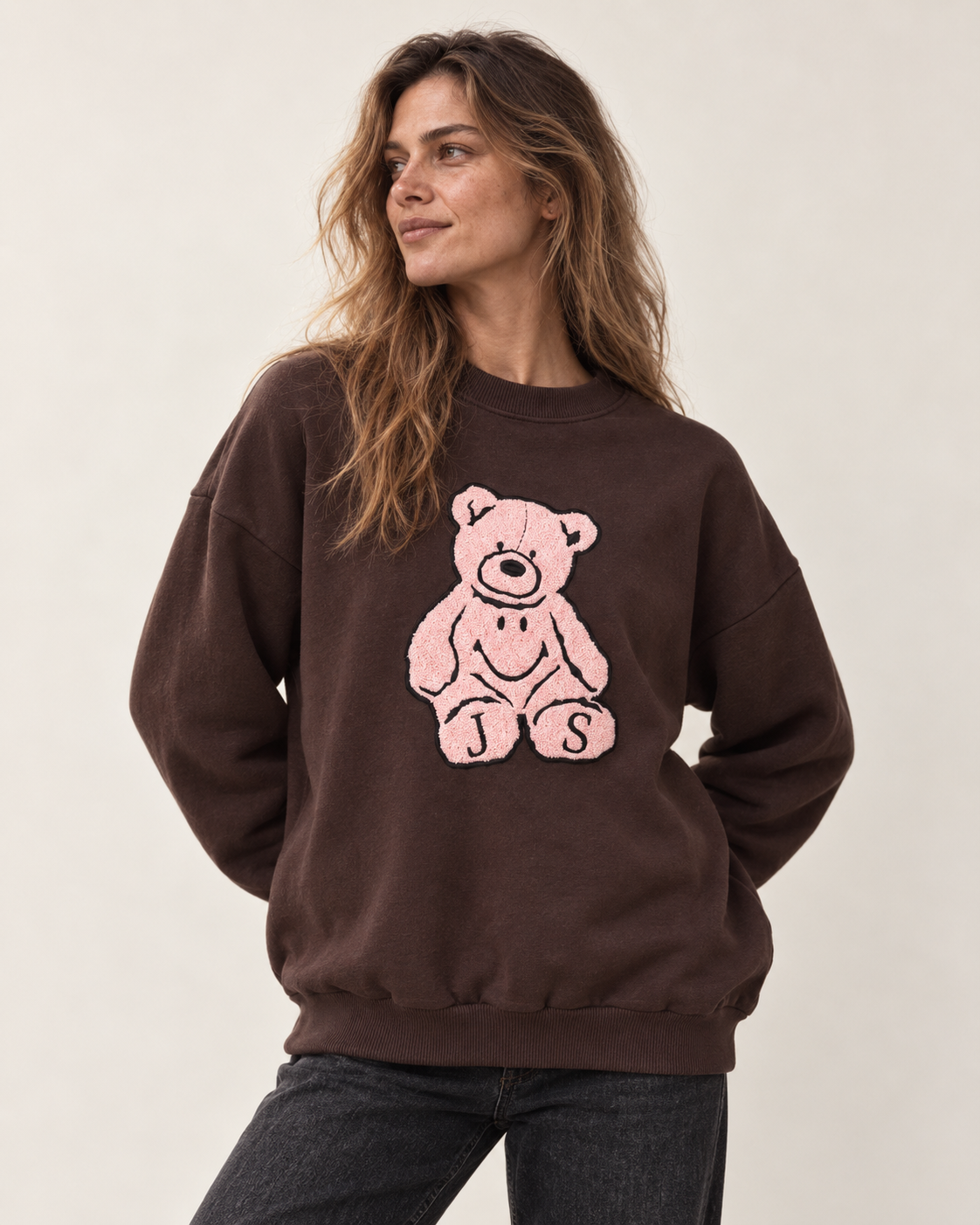 BROWN EMBROIDERY BEAR CREW