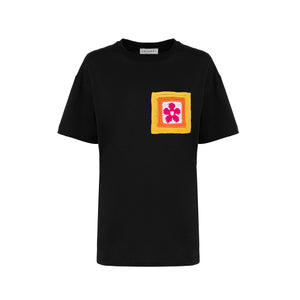 BLACK CROCHET DAISY T-SHIRT